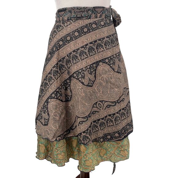 Silk Blend Ethnic Reversible Wrap Skirt OS Festival Hippie Patchwork Boho Y2K - Picture 1 of 13
